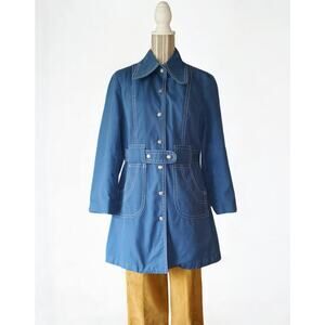 Vintage 60's-70's Contrast stitch blue raincoat. Cute collar style!